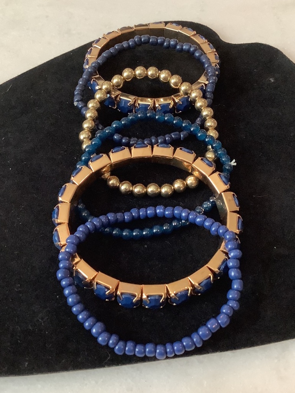 Women’s Stackable Blue and Gold Beaded Bracelet/Bangle Set, Brand New